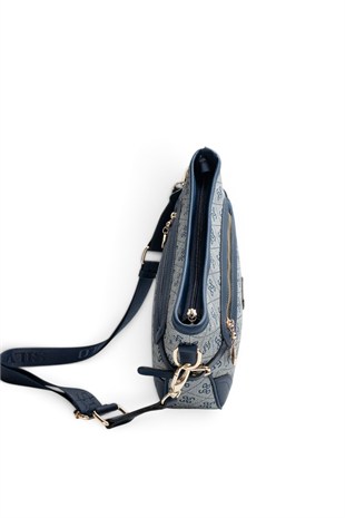 Silver Polo Gri - Lacivert Monogram Kadın Çapraz Çanta SP1296