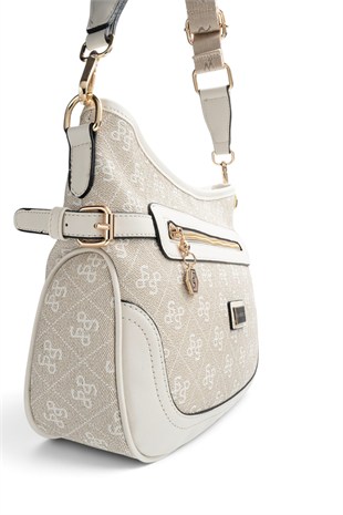 Silver Polo Taş - Kemik Monogram Kadın Çapraz Çanta SP1296