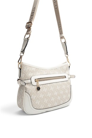 Silver Polo Taş - Kemik Monogram Kadın Çapraz Çanta SP1296