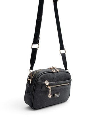 Silver Polo Siyah - Siyah Monogram Kadın Çapraz Çanta SP1297