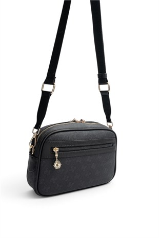 Silver Polo Siyah - Siyah Monogram Kadın Çapraz Çanta SP1297