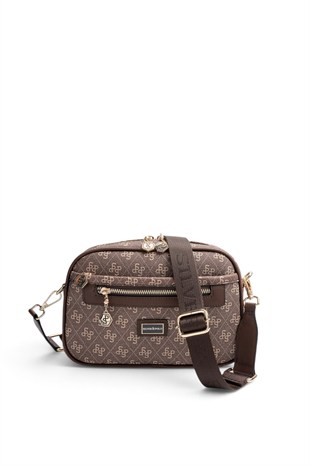 Silver Polo Kahve - Kahve Monogram Kadın Çapraz Çanta SP1297