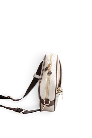 Silver Polo Bej - Kahve Logolu Kadın Çapraz Çanta SP1297