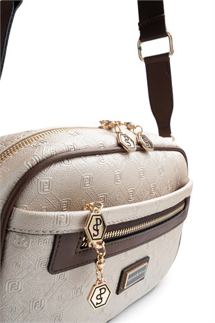 Silver Polo Bej - Kahve Logolu Kadın Çapraz Çanta SP1297