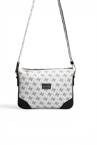 Silver Polo Beyaz - Siyah Monogram Kadın Çapraz Çanta SP784