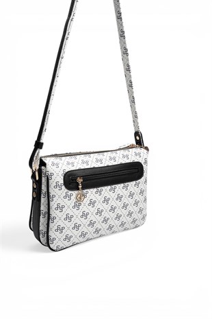 Silver Polo Beyaz - Siyah Monogram Kadın Çapraz Çanta SP784