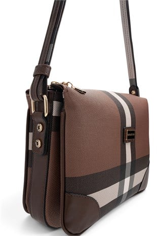 Silver Polo Koyu Kahve - Kahve Ekose Kadın Çapraz Çanta SP784
