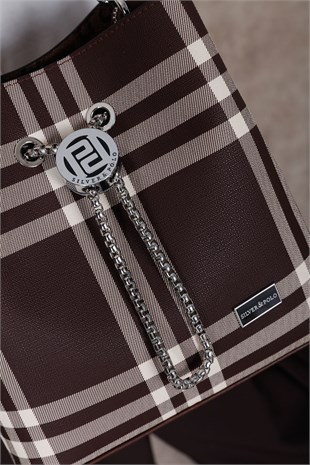 Silver Polo Kahve - Kahve Ekose Kadın Çapraz Çanta SP967