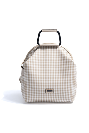 Silver & Polo SP771 Kadın Sırt Çantası Ekose Line Kare Kum Beji
