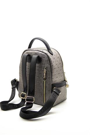 Silver & Polo SP1061 Kadın Sırt Çantası Logolu Platin-Siyah