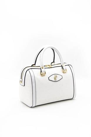 Silver & Polo SP1091 Kadın El Çantası Logolu Beyaz-Beyaz