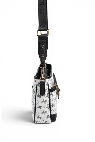 Silver Polo Beyaz - Siyah Monogram Kadın Çapraz Çanta SP1160