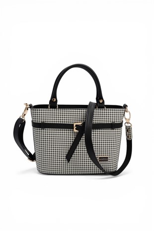 Silver & Polo SP1283 Kadın El Çantası Kaz Ayağı Ekose Siyah-Siyah