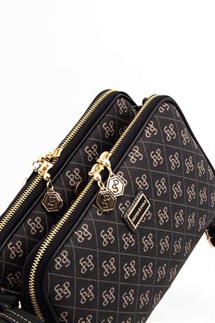 Silver & Polo SP899 Kadın Çapraz Çanta Monogram Füme-Siyah