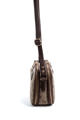 Silver & Polo SP899 Kadın Çapraz Çanta Monogram Koyubej-Kahve