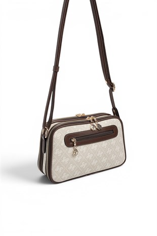Silver Polo Taş - Kahve Monogram Kadın Çapraz Çanta SP899