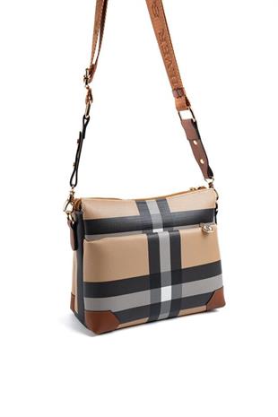 Silver & Polo SP1110 Kadın Çapraz Çanta Ekose Bej-Taba
