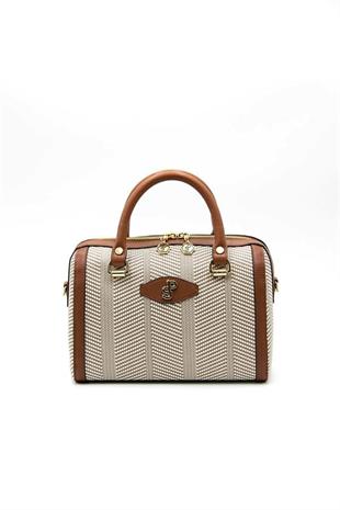 Silver & Polo SP1091 Kadın El Çantası Hasır Bej-Taba