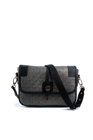 Silver & Polo SP1182 Kadın Çapraz Çanta Logolu Platin-Siyah