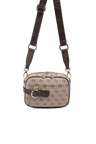 Silver Polo SP1256 Kadın Çapraz Çanta Monogram Koyu Bej-Kahve