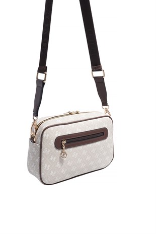 Silver & Polo SP1280 Kadın Çapraz Çanta Monogram Taş-Kahve
