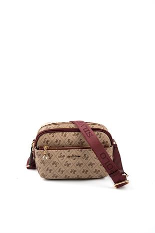 Silver & Polo SP1162 Kadın Çapraz Çanta Monogram Koyu Bej-Bordo