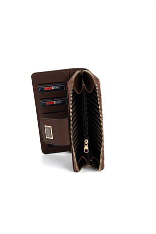 Silver & Polo SP928 Kadın Cüzdan & Kartlık Monogram Koyu Bej-Kahve