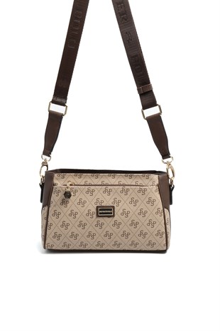 Silver & Polo SP1273 Kadın Çapraz Çanta Monogram Koyu Bej-Kahve