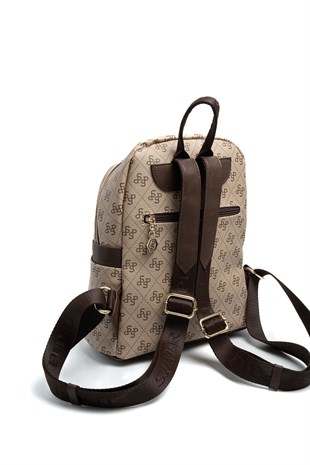 Silver & Polo SP926 Kadın Sırt Çantası Monogram Koyu Bej-Kahve
