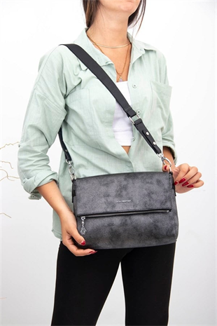 Silver & Polo SP963 Kadın Çapraz Çanta Petek M.Gümüş-Siyah