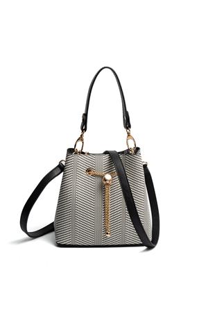 Silver & Polo SP1266 Kadın Çapraz Çanta Hasır Siyah Beyaz-Siyah