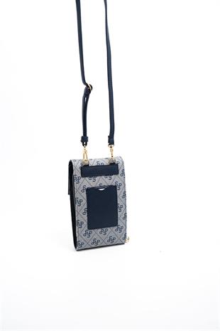 Silver & Polo SP1145 Kadın Telefon Çantası Monogram Gri-Lacivert