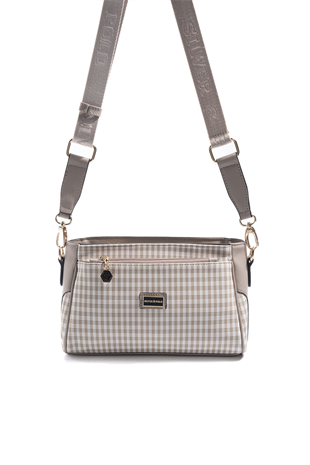 Silver & Polo SP1273 Kadın Çapraz Çanta Ekose Line Kare Kum Beji