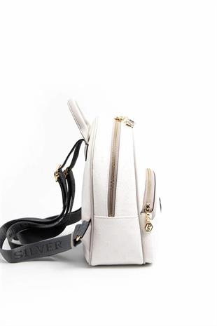 Silver & Polo SP945 Kadın Sırt Çantası Logolu Beyaz-A.Gri