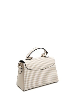 Silver & Polo SP1159 Kadın El Çantası Ekose Line Kare Kum Beji