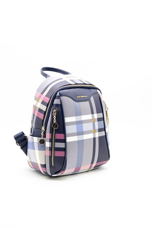 Silver & Polo SP906 Kadın Sırt Çantası Ekose Lacivert