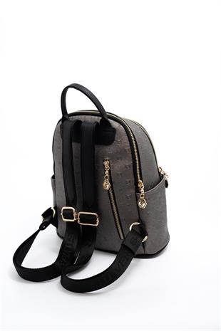 Silver & Polo SP1161 Kadın Sırt Çantası Logolu Platin-Siyah