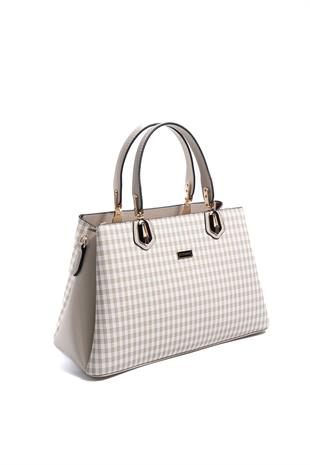 Silver & Polo SP1253 Kadın El Çantası Ekose Line Kare Kum Beji-Kum