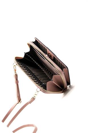 Silver & Polo SP1138 Kadın Telefon Çantası Monogram Pembe-Somon-Kemik