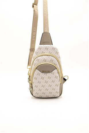 Silver & Polo SP959 Kadın Vücut Çantası Monogram Bej-Kum
