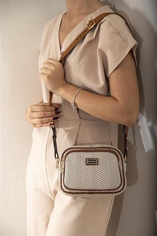 Silver & Polo SP1111 Kadın Çapraz Çanta Hasır Bej-Taba