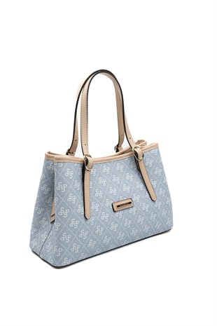 Silver & Polo SP1252 Kadın El Çantası Monogram Mavi-Ten