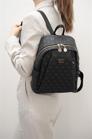 Silver & Polo SP926 Kadın Sırt Çantası Monogram Siyah