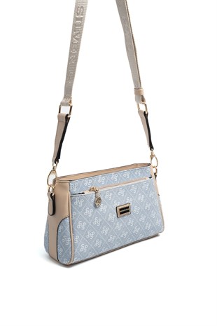 Silver & Polo SP1273 Kadın Çapraz Çanta Monogram Mavi-Ten