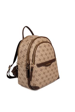 Silver & Polo SP1265 Kadın Sırt Çantası Monogram Koyu Bej-Kahve