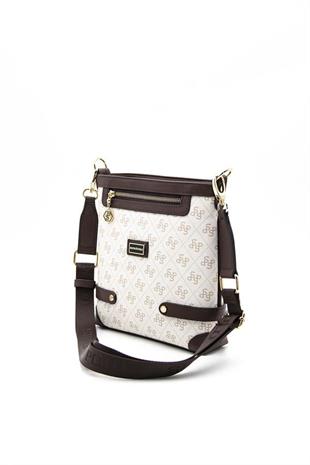 Silver Polo Bej - Kahve Monogram Kadın Çapraz Çanta SP1120