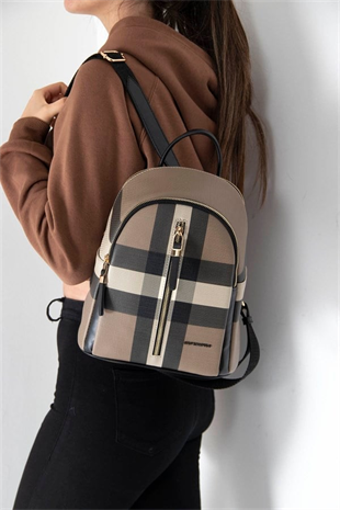 Silver & Polo SP901 Kadın Sırt Çantası Ekose Kahve-Siyah
