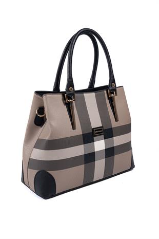 Silver & Polo SP667 Kadın El Çantası Ekose Kahve Sarı-Kahve