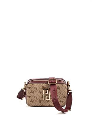 Silver & Polo SP1078 Kadın Çapraz Çanta Monogram Koyu Bej-Bordo