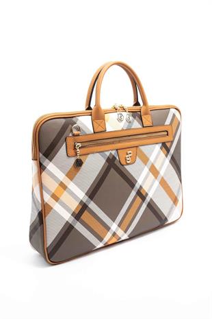 Silver & Polo SP1175 Kadın Laptop & Evrak Çantası Ekose Haki-A.Taba